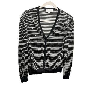 St John Couture Black Striped Sequin Buttoned Cardigan Jacket 10 Classic